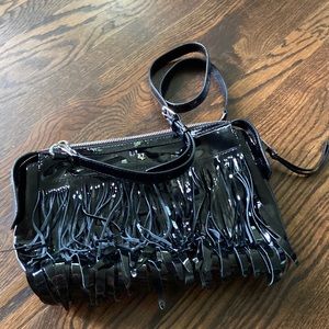 NEW Black patent leather fringe HANDBAG